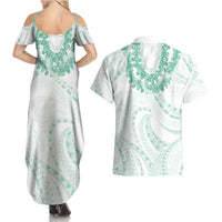 Aloha Lei Onaona Couples Matching Summer Maxi Dress and Hawaiian Shirt Sage Green Hawaiian Tribal Pattern