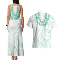 Aloha Lei Onaona Couples Matching Tank Maxi Dress and Hawaiian Shirt Sage Green Hawaiian Tribal Pattern
