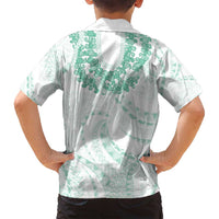 Aloha Lei Onaona Family Matching Off Shoulder Short Dress and Hawaiian Shirt Sage Green Hawaiian Tribal Pattern LT9 - Polynesian Pride
