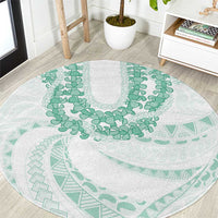 Aloha Lei Onaona Round Carpet Sage Green Hawaiian Tribal Pattern