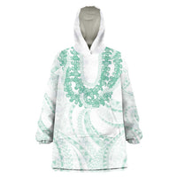 Aloha Lei Onaona Wearable Blanket Hoodie Sage Green Hawaiian Tribal Pattern