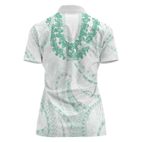Aloha Lei Onaona Women Polo Shirt Sage Green Hawaiian Tribal Pattern