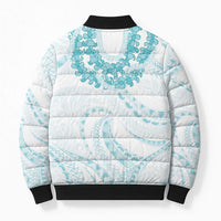 Aloha Lei Onaona Bomber Puffer Jacket Teal Hawaiian Tribal Pattern - Polynesian Pride