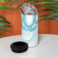 Aloha Lei Onaona 4 in 1 Can Cooler Tumbler Teal Hawaiian Tribal Pattern