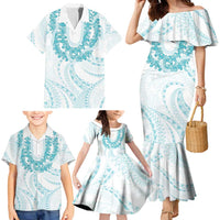 Aloha Lei Onaona Family Matching Mermaid Dress and Hawaiian Shirt Teal Hawaiian Tribal Pattern