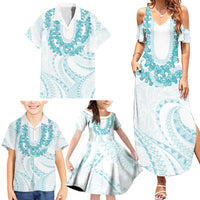Aloha Lei Onaona Family Matching Summer Maxi Dress and Hawaiian Shirt Teal Hawaiian Tribal Pattern