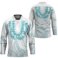Aloha Lei Onaona Hockey Jersey Teal Hawaiian Tribal Pattern - Polynesian Pride