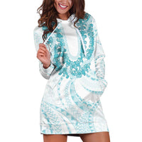 Aloha Lei Onaona Hoodie Dress Teal Hawaiian Tribal Pattern