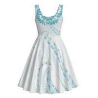 Aloha Lei Onaona Midi Dress Teal Hawaiian Tribal Pattern - Polynesian Pride