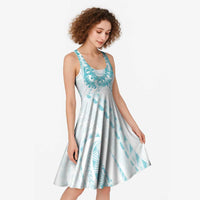 Aloha Lei Onaona Midi Dress Teal Hawaiian Tribal Pattern - Polynesian Pride