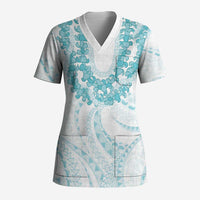 Aloha Lei Onaona Scrub Top Teal Hawaiian Tribal Pattern LT9 Adult Teal - Polynesian Pride