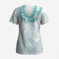 Aloha Lei Onaona Scrub Top Teal Hawaiian Tribal Pattern LT9 - Polynesian Pride