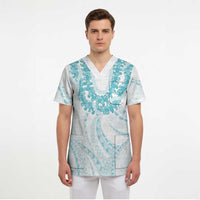 Aloha Lei Onaona Scrub Top Teal Hawaiian Tribal Pattern LT9 - Polynesian Pride