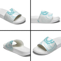 Aloha Lei Onaona Slide Sandals Teal Hawaiian Tribal Pattern - Polynesian Pride