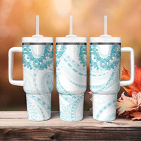 Aloha Lei Onaona Tumbler With Handle Teal Hawaiian Tribal Pattern