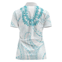 Aloha Lei Onaona Women Polo Shirt Teal Hawaiian Tribal Pattern