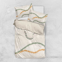 Aloha Lei Mikioi Bedding Set Beige Polynesian Tribal Tatau Pattern