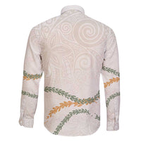 Aloha Lei Mikioi Family Matching Long Sleeve Bodycon Dress and Hawaiian Shirt Beige Polynesian Tribal Tatau Pattern