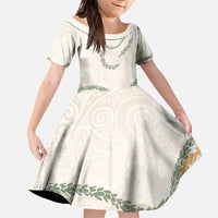 Aloha Lei Mikioi Family Matching Summer Maxi Dress and Hawaiian Shirt Beige Polynesian Tribal Tatau Pattern LT9 Daughter's Dress Beige - Polynesian Pride