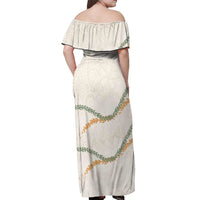 Aloha Lei Mikioi Off Shoulder Maxi Dress Beige Polynesian Tribal Tatau Pattern