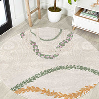 Aloha Lei Mikioi Round Carpet Beige Polynesian Tribal Tatau Pattern LT9 Beige - Polynesian Pride