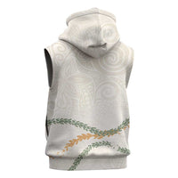 Aloha Lei Mikioi Sleeveless Zip Hoodie Beige Polynesian Tribal Tatau Pattern - Polynesian Pride