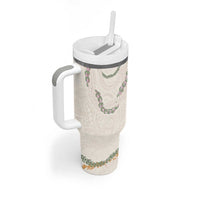 Aloha Lei Mikioi Tumbler With Handle Beige Polynesian Tribal Tatau Pattern