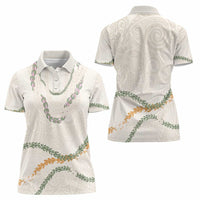 Aloha Lei Mikioi Women Polo Shirt Beige Polynesian Tribal Tatau Pattern