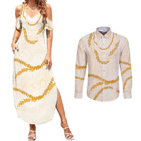 Aloha Lei Mikioi Couples Matching Summer Maxi Dress and Long Sleeve Button Shirt Gold Polynesian Tribal Tatau Pattern LT9 Gold - Polynesian Pride