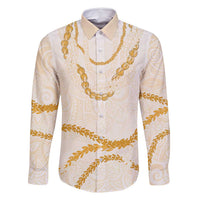 Aloha Lei Mikioi Family Matching Long Sleeve Bodycon Dress and Hawaiian Shirt Gold Polynesian Tribal Tatau Pattern