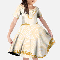 Aloha Lei Mikioi Family Matching Puletasi and Hawaiian Shirt Gold Polynesian Tribal Tatau Pattern LT9 Daughter's Dress Gold - Polynesian Pride