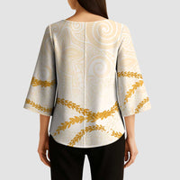 Aloha Lei Mikioi Kimono Sleeve Blouse Gold Polynesian Tribal Tatau Pattern - Polynesian Pride