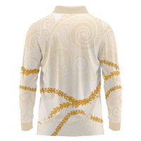 Aloha Lei Mikioi Long Sleeve Polo Shirt Gold Polynesian Tribal Tatau Pattern