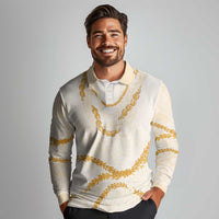 Aloha Lei Mikioi Long Sleeve Polo Shirt Gold Polynesian Tribal Tatau Pattern