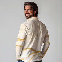 Aloha Lei Mikioi Long Sleeve Polo Shirt Gold Polynesian Tribal Tatau Pattern