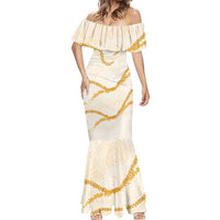 Aloha Lei Mikioi Mermaid Dress Gold Polynesian Tribal Tatau Pattern