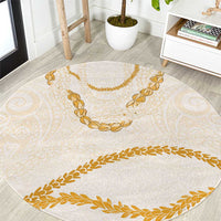 Aloha Lei Mikioi Round Carpet Gold Polynesian Tribal Tatau Pattern LT9 Gold - Polynesian Pride
