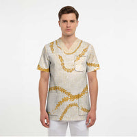 Aloha Lei Mikioi Scrub Top Gold Polynesian Tribal Tatau Pattern - Polynesian Pride