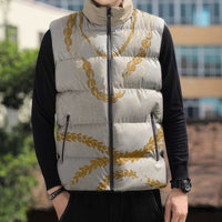 Aloha Lei Mikioi Sleeveless Puffer Jacket Gold Polynesian Tribal Tatau Pattern - Polynesian Pride