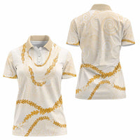 Aloha Lei Mikioi Women Polo Shirt Gold Polynesian Tribal Tatau Pattern