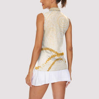 Aloha Lei Mikioi Women Sleeveless Polo Shirt Gold Polynesian Tribal Tatau Pattern