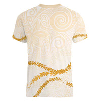 Aloha Lei Mikioi Women V-Neck T-Shirt Gold Polynesian Tribal Tatau Pattern