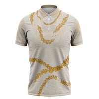 Aloha Lei Mikioi Zipper Polo Shirt Gold Polynesian Tribal Tatau Pattern - Polynesian Pride