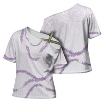 Aloha Lei Mikioi Cross Shoulder Shirt Purple Polynesian Tribal Tatau Pattern - Polynesian Pride