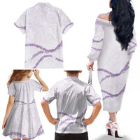 Aloha Lei Mikioi Family Matching Off The Shoulder Long Sleeve Dress and Hawaiian Shirt Purple Polynesian Tribal Tatau Pattern