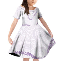 Aloha Lei Mikioi Family Matching Off Shoulder Short Dress and Hawaiian Shirt Purple Polynesian Tribal Tatau Pattern