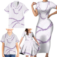 Aloha Lei Mikioi Family Matching Short Sleeve Bodycon Dress and Hawaiian Shirt Purple Polynesian Tribal Tatau Pattern