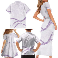 Aloha Lei Mikioi Family Matching Short Sleeve Bodycon Dress and Hawaiian Shirt Purple Polynesian Tribal Tatau Pattern