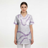 Aloha Lei Mikioi Scrub Top Purple Polynesian Tribal Tatau Pattern - Polynesian Pride