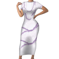 Aloha Lei Mikioi Short Sleeve Bodycon Dress Purple Polynesian Tribal Tatau Pattern